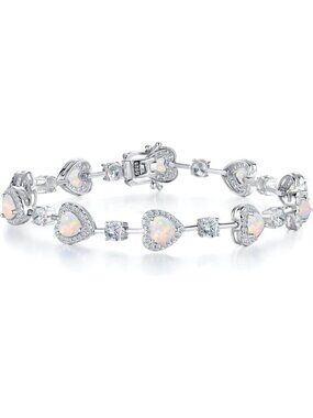 Gemlanto Women's Opal Silver Gemstone Heart Bracelet luxury Fashion Fine Jewelry